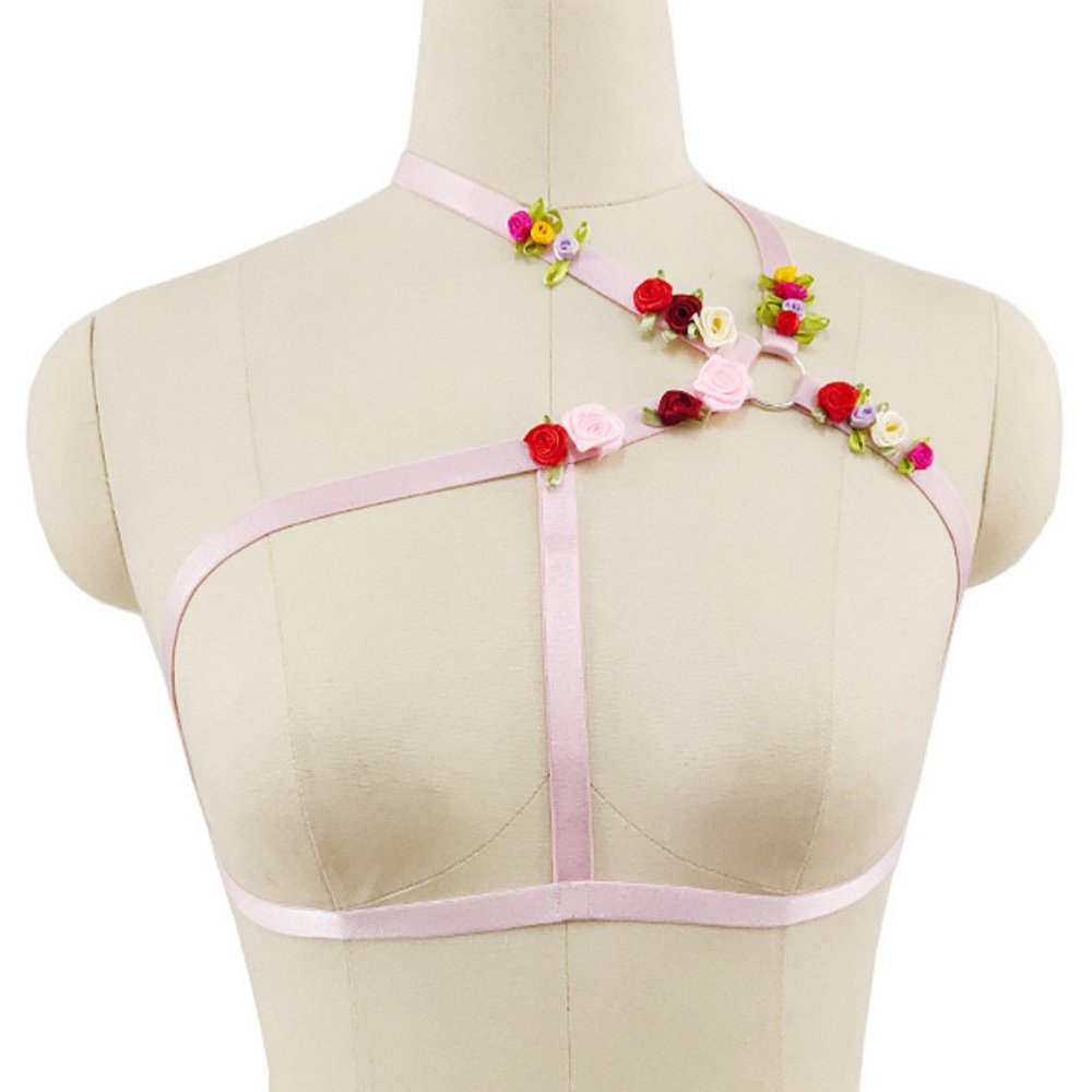 Brand New Pink Flower Harness Bra